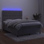 Box spring bed with mattress and LED light gray velvet 140x200 cm by vidaXL, Beds and slatted bases - Ref: Foro24-3136305, Pr...