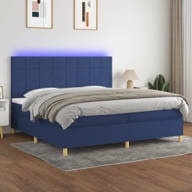 Boxspringbettmatratze und LED-Leuchten aus blauem Stoff 200x200 cm von vidaXL, Betten und Lattenroste - Ref: Foro24-3135467, ...