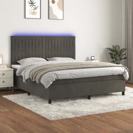 Box spring bed with mattress and LED dark gray velvet 160x200 cm by vidaXL, Beds and slatted bases - Ref: Foro24-3136252, Pri...