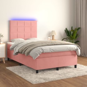 Box spring bed with mattress and LED pink velvet 120x200 cm by vidaXL, Beds and slatted bases - Ref: Foro24-3136118, Price: 4...