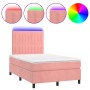 Box spring bed with mattress and LED pink velvet 120x200 cm by vidaXL, Beds and slatted bases - Ref: Foro24-3136238, Price: 4...