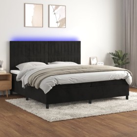 Box spring bed with mattress and LED black velvet 200x200 cm by vidaXL, Beds and slatted bases - Ref: Foro24-3136265, Price: ...