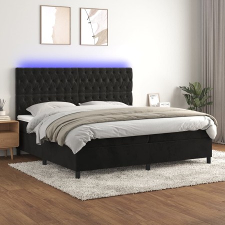 Box spring bed with mattress and LED black velvet 200x200 cm by vidaXL, Beds and slatted bases - Ref: Foro24-3136325, Price: ...