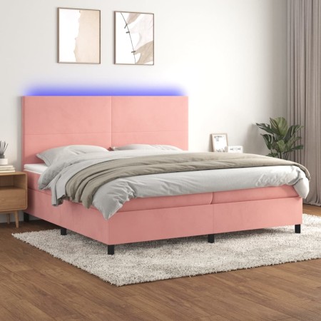 Box spring bed with mattress and LED pink velvet 200x200 cm by vidaXL, Beds and slatted bases - Ref: Foro24-3136028, Price: 6...