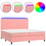 Box spring bed with mattress and LED pink velvet 200x200 cm by vidaXL, Beds and slatted bases - Ref: Foro24-3136028, Price: 6...