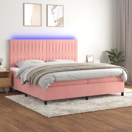 Box spring bed with mattress and LED pink velvet 200x200 cm by vidaXL, Beds and slatted bases - Ref: Foro24-3136268, Price: 6...