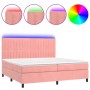 Cama box spring colchón y LED terciopelo rosa 200x200 cm de vidaXL, Camas y somieres - Ref: Foro24-3136268, Precio: 649,15 €,...