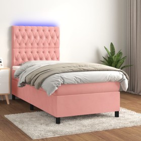 Box spring bed with mattress and LED pink velvet 80x200 cm by vidaXL, Beds and slatted bases - Ref: Foro24-3136274, Price: 33...