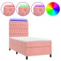 Box spring bed with mattress and LED pink velvet 80x200 cm by vidaXL, Beds and slatted bases - Ref: Foro24-3136274, Price: 33...