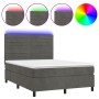 Box spring bed with mattress and LED dark gray velvet 140x200 cm by vidaXL, Beds and slatted bases - Ref: Foro24-3136186, Pri...