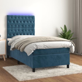 Box spring bed with mattress and LED dark blue velvet 80x200 cm by vidaXL, Beds and slatted bases - Ref: Foro24-3136273, Pric...