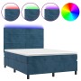 Box spring bed with mattress and LED dark blue velvet 140x200 cm by vidaXL, Beds and slatted bases - Ref: Foro24-3136189, Pri...