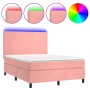 Box spring bed with mattress and LED pink velvet 140x200 cm by vidaXL, Beds and slatted bases - Ref: Foro24-3136010, Price: 5...