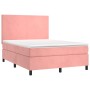 Box spring bed with mattress and LED pink velvet 140x200 cm by vidaXL, Beds and slatted bases - Ref: Foro24-3136010, Price: 5...