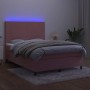 Box spring bed with mattress and LED pink velvet 140x200 cm by vidaXL, Beds and slatted bases - Ref: Foro24-3136010, Price: 5...