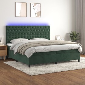 Cama box spring colchón y LED terciopelo verde oscuro 200x200cm de vidaXL, Camas y somieres - Ref: Foro24-3136326, Precio: 71...