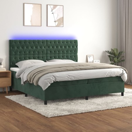 Cama box spring colchón y LED terciopelo verde oscuro 200x200cm de vidaXL, Camas y somieres - Ref: Foro24-3136326, Precio: 76...