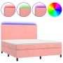 Cama box spring colchón y LED terciopelo rosa 160x200 cm de vidaXL, Camas y somieres - Ref: Foro24-3136016, Precio: 547,11 €,...