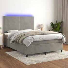 Cama box spring colchón y LED terciopelo gris claro 140x190 cm de vidaXL, Camas y somieres - Ref: Foro24-3135999, Precio: 530...