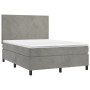 Box spring bed with mattress and LED light gray velvet 140x190 cm by vidaXL, Beds and slatted bases - Ref: Foro24-3135999, Pr...