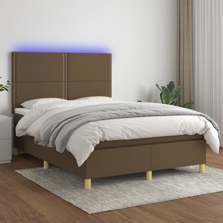 Box spring bed mattress LED lights dark brown fabric 140x200cm by vidaXL, Beds and slatted bases - Ref: Foro24-3135360, Price...