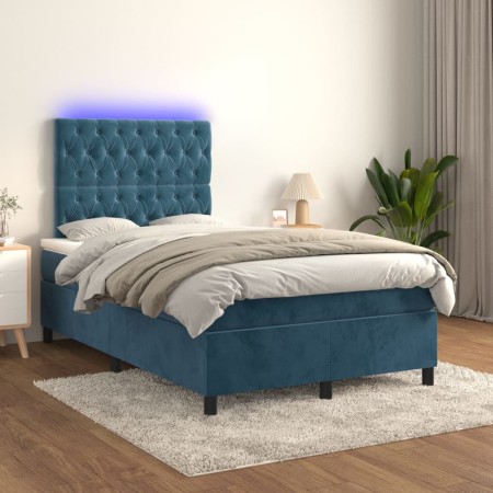 Box spring bed with mattress and LED dark blue velvet 120x200 cm by vidaXL, Beds and slatted bases - Ref: Foro24-3136297, Pri...