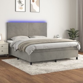 Box spring bed with mattress and LED light gray velvet 160x200 cm by vidaXL, Beds and slatted bases - Ref: Foro24-3136011, Pr...