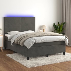 Box spring bed with mattress and LED dark gray velvet 140x190 cm by vidaXL, Beds and slatted bases - Ref: Foro24-3136000, Pri...