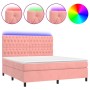 Cama box spring colchón y LED terciopelo rosa 160x200 cm de vidaXL, Camas y somieres - Ref: Foro24-3136316, Precio: 590,59 €,...