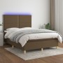 Box spring bed mattress LED lights dark brown fabric 140x190 cm by vidaXL, Beds and slatted bases - Ref: Foro24-3135352, Pric...