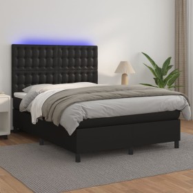 Boxspringbett mit Matratze und LED schwarzem Kunstleder 140x200 cm von vidaXL, Betten und Lattenroste - Ref: Foro24-3135945, ...