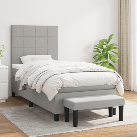 Cama box spring con colchón tela gris claro 100x200 cm de vidaXL, Camas y somieres - Ref: Foro24-3136573, Precio: 384,10 €, D...