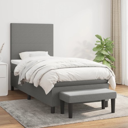 Cama box spring con colchón tela gris oscuro 90x200 cm de vidaXL, Camas y somieres - Ref: Foro24-3136406, Precio: 374,68 €, D...