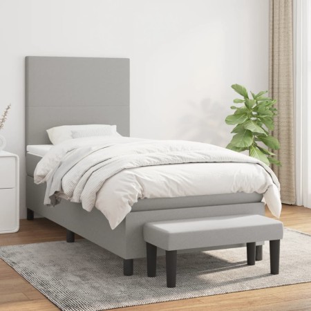 Cama box spring con colchón tela gris claro 90x200 cm de vidaXL, Camas y somieres - Ref: Foro24-3136405, Precio: 379,35 €, De...