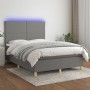 Box spring bed mattress and LED lights dark gray fabric 140x190 cm by vidaXL, Beds and slatted bases - Ref: Foro24-3135270, P...