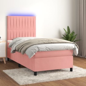 Box spring bed with mattress and LED pink velvet 90x190 cm by vidaXL, Beds and slatted bases - Ref: Foro24-3136220, Price: 35...