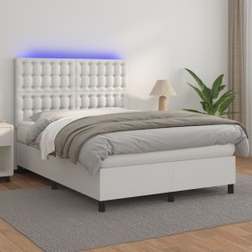 Cama box spring colchón y LED cuero sintético blanco 140x190 cm de vidaXL, Camas y somieres - Ref: Foro24-3135940, Precio: 57...