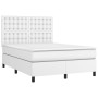 Box spring bed with mattress and LED white synthetic leather 140x190 cm by vidaXL, Beds and slatted bases - Ref: Foro24-31359...