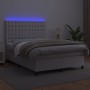 Box spring bed with mattress and LED white synthetic leather 140x190 cm by vidaXL, Beds and slatted bases - Ref: Foro24-31359...