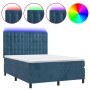 Box spring bed with mattress and LED dark blue velvet 140x190 cm by vidaXL, Beds and slatted bases - Ref: Foro24-3136363, Pri...