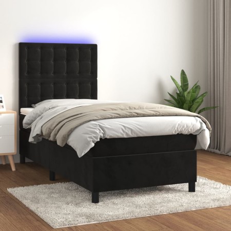 Box spring bed with mattress and LED black velvet 90x190 cm by vidaXL, Beds and slatted bases - Ref: Foro24-3136337, Price: 3...