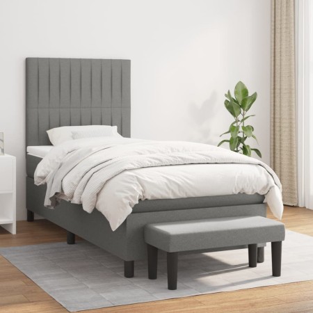 Cama box spring con colchón tela gris oscuro 90x200 cm de vidaXL, Camas y somieres - Ref: Foro24-3136726, Precio: 375,20 €, D...