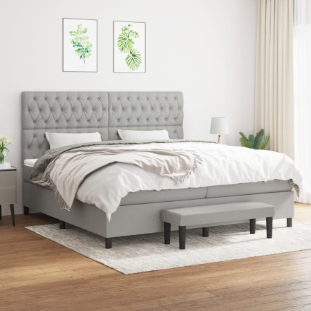 Cama box spring con colchón tela gris claro 200x200 cm de vidaXL, Camas y somieres - Ref: Foro24-3136861, Precio: 717,87 €, D...