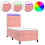 Box spring bed with mattress and LED pink velvet 100x200 cm by vidaXL, Beds and slatted bases - Ref: Foro24-3136232, Price: 3...