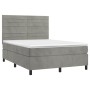 Box spring bed with mattress and LED light gray velvet 140x190 cm by vidaXL, Beds and slatted bases - Ref: Foro24-3136179, Pr...