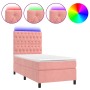 Box spring bed with mattress and LED pink velvet 90x190 cm by vidaXL, Beds and slatted bases - Ref: Foro24-3136280, Price: 36...