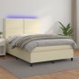 Box spring bed with mattress and LED cream synthetic leather 140x200 cm by vidaXL, Beds and slatted bases - Ref: Foro24-31358...