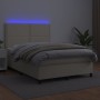 Box spring bed with mattress and LED cream synthetic leather 140x200 cm by vidaXL, Beds and slatted bases - Ref: Foro24-31358...