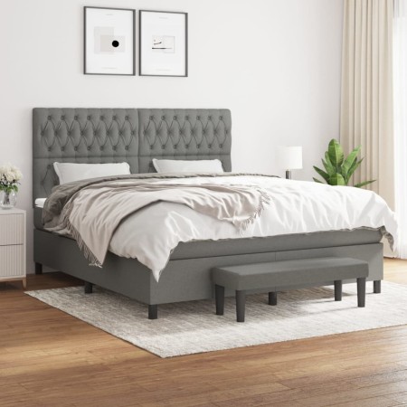 Cama box spring con colchón tela gris oscuro 180x200 cm de vidaXL, Camas y somieres - Ref: Foro24-3136854, Precio: 706,99 €, ...