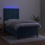 Box spring bed with mattress and LED dark blue velvet 90x200 cm by vidaXL, Beds and slatted bases - Ref: Foro24-3136285, Pric...